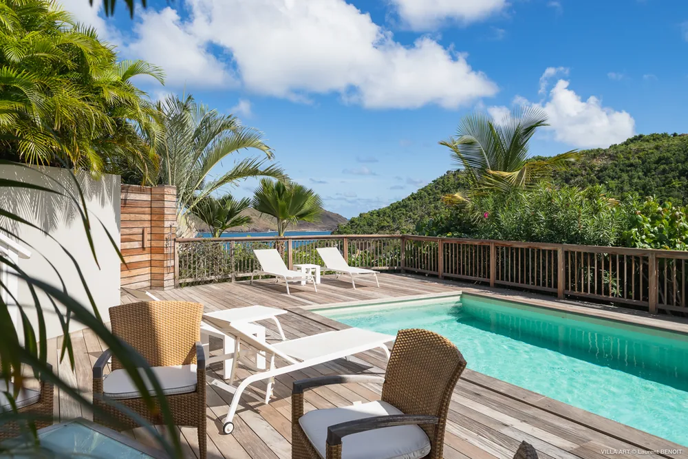Terrasse et piscine avec vue mer, villa à Saint-Barthélemy